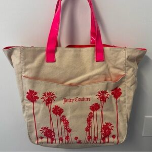 Juicy Couture Y2K Canvas Palm Trees Beach Tote Bag